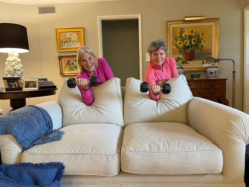 At home strength training program with Concierge Personal Training in Point Loma with Carol A and her friend.